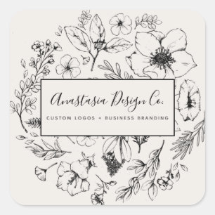 Modern Botanisch Blush Roze en Zwart Script Vierkante Sticker
