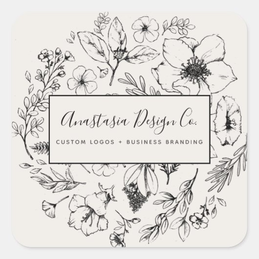 Modern Botanisch Blush Roze en Zwart Script Vierkante Sticker (Voorkant)