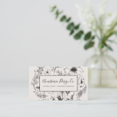 Modern Botanisch Blush Roze en Zwart Script Visitekaartje (Staand voorkant)