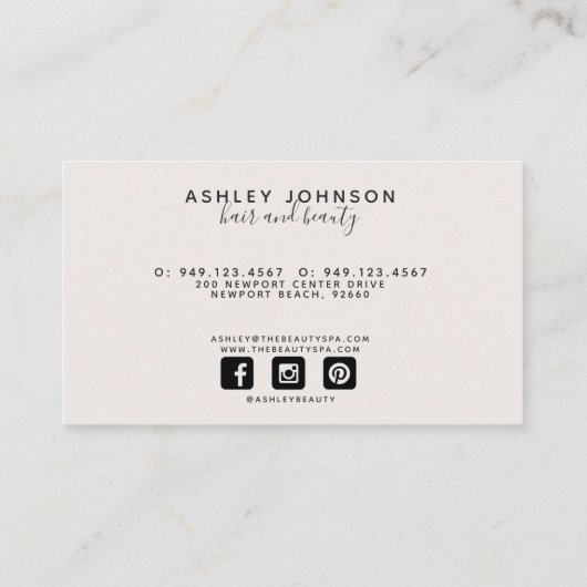 Modern Botanisch Blush Roze en Zwart Script Visitekaartje (Achterkant)