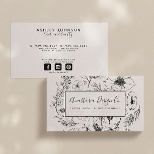 Modern Botanisch Blush Roze en Zwart Script Visitekaartje