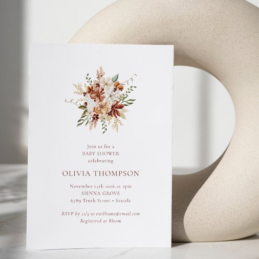 Modern Botanisch Bogundy Bouquet Baby shower Kaart