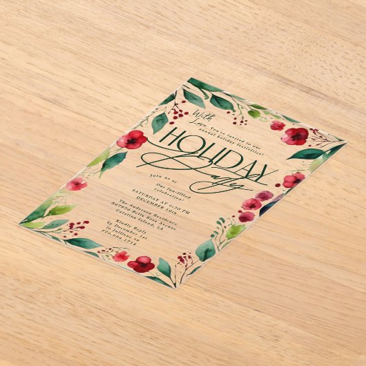 Modern Botanisch Custom Christmas Holiday Party Acryl Uitnodigingen (Laagn)