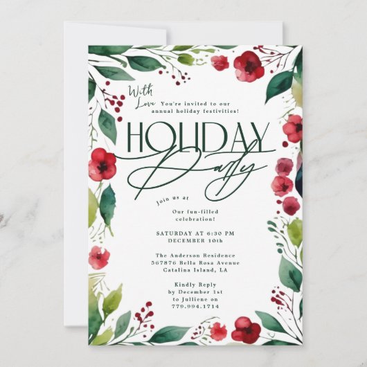 Modern Botanisch Custom Christmas Holiday Party Kaart (Voorkant)
