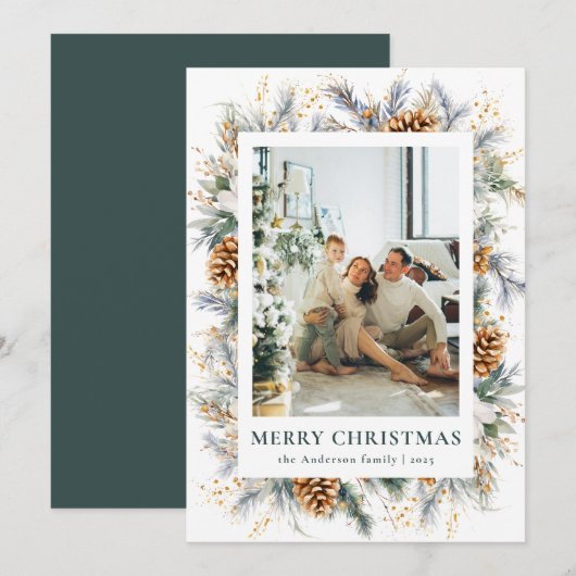 Modern Botanisch Donker Bos Groen Vrolijk Kerstfee Feestdagenkaart (Voorkant / Achterkant)