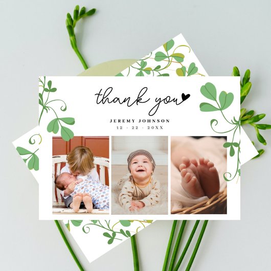 Modern Botanisch Fotocollage Spring Baby shower Bedankkaart