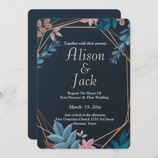 Modern botanisch geometrisch lijst bruiloft kaart (Voorkant / Achterkant)