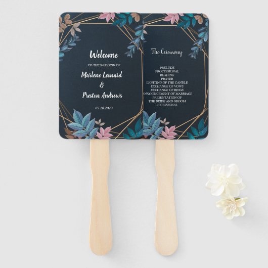 Modern botanisch geometrisch lijst huwelijksprogra handwaaier (Voorkant en achterkant)