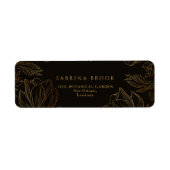 Modern Botanisch Gouden Bloemen Huwelijksadres Etiket (Voorkant)