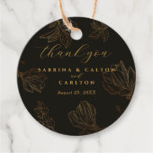 Modern Botanisch Gouden Bloemen Zwart Dank u Bedankjes Labels (Voorkant)