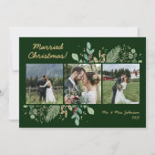 Modern Botanisch groen 3 foto bruiloft Feestdagenkaart (Voorkant)