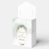 Modern botanisch groen blad goud ovaal bedankdoosjes (Geopend)