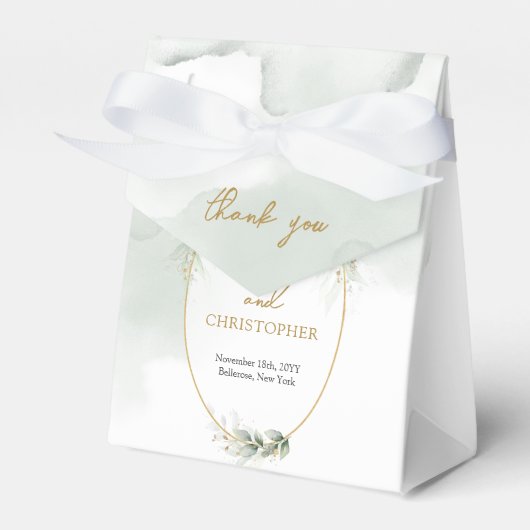 Modern botanisch groen blad goud ovaal bedankdoosjes (Voorkant Zijde)