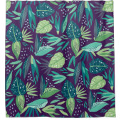 Modern Botanisch Groen Blad Naadloos Patroon Douchegordijn (Voorkant)