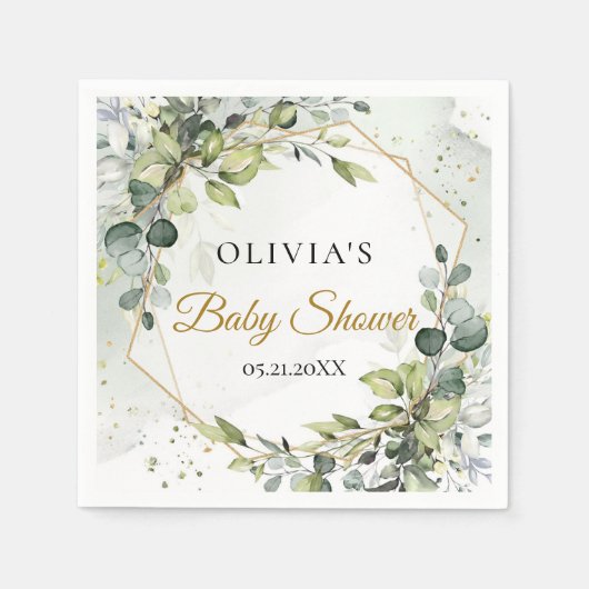 Modern botanisch groen bladgoud Baby shower Servet (Voorkant)