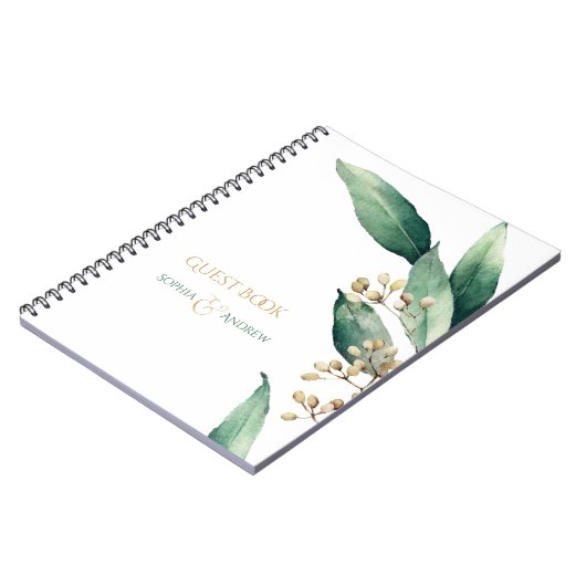 Modern botanisch groen bruiloft gastenboek notitieboek (Linkerzijde)