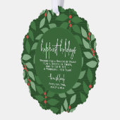 Modern botanisch groen - Foto - Happiest Holiday Ornament Kaart (Links)