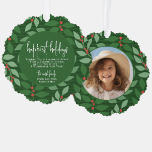 Modern botanisch groen - Foto - Happiest Holiday Ornament Kaart