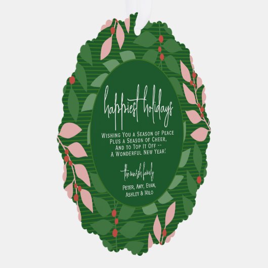 Modern botanisch groen - Foto - Happiest Holiday Ornament Kaart (Rechts)