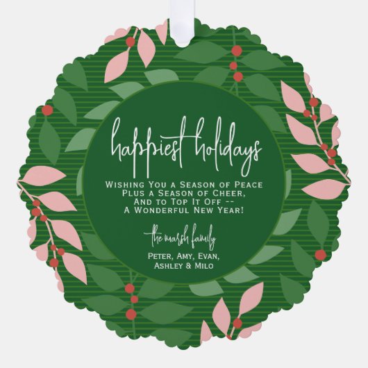 Modern botanisch groen - Foto - Happiest Holiday Ornament Kaart (Voorkant)