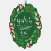 Modern botanisch groen - Foto - Happiest Holiday Ornament Kaart (Links)