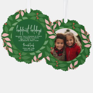 Modern botanisch groen - Foto - Happiest Holiday Ornament Kaart