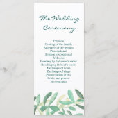 Modern Botanisch Groen Huwelijksceremonie Programm Programmakaart (Achterkant)