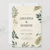 Modern Botanisch Groen Save the Date Kaart (Voorkant)