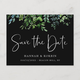 Modern Botanisch Groen Zwart Save the Date Aankondigingskaart