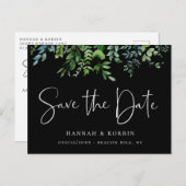 Modern Botanisch Groen Zwart Save the Date Aankondigingskaart (Voorkant / Achterkant)