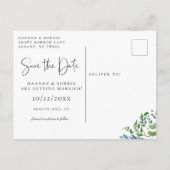 Modern Botanisch Groen Zwart Save the Date Aankondigingskaart (Achterkant)