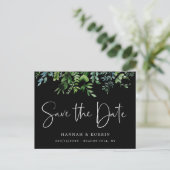 Modern Botanisch Groen Zwart Save the Date Aankondigingskaart (Staand voorkant)