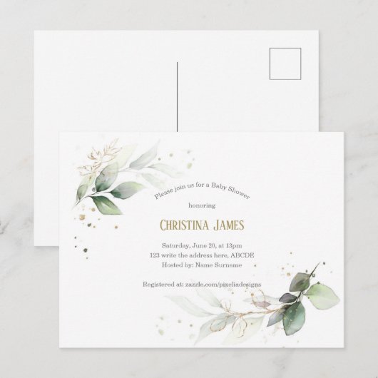 Modern, Botanisch, Groenelementen, Geslachtsneutra Uitnodiging Briefkaart (Voorkant / Achterkant)