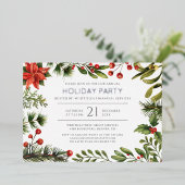 Modern Botanisch Kerstfeest Zilver Folie Uitnodiging (Staand Voorkant)