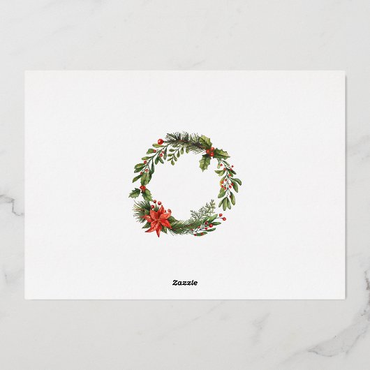 Modern Botanisch Kerstfeest Zilver Folie Uitnodiging (Achterkant)