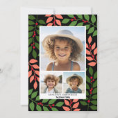 Modern botanisch koraal zwart groen - 3 foto feestdagenkaart (Voorkant)