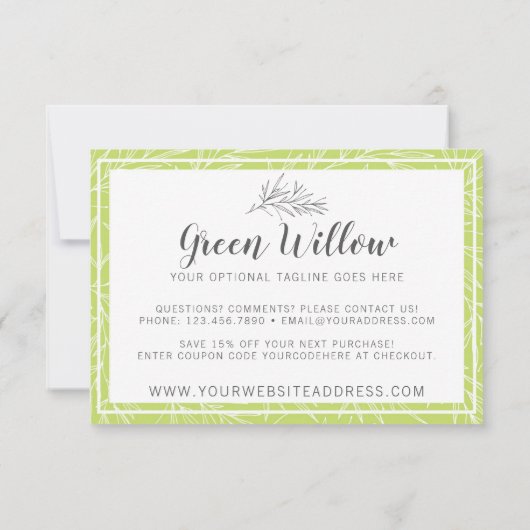 Modern botanisch Leaf Green Minimalist Dank u Bedankkaart (Achterkant)