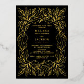 Modern Botanisch Lijst Elegant Wedding Black Folie Uitnodiging (Voorkant)