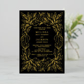Modern Botanisch Lijst Elegant Wedding Black Folie Uitnodiging (Staand Voorkant)