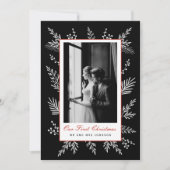 Modern botanisch lijst Kerstfoto Nieuw getrouwd Feestdagenkaart (Voorkant)