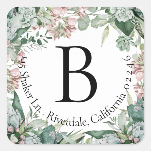 Modern Botanisch Monogram Retour Adres Label (Voorkant)