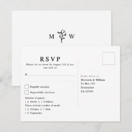 Modern Botanisch Monogram Trouw RSVP Briefkaart