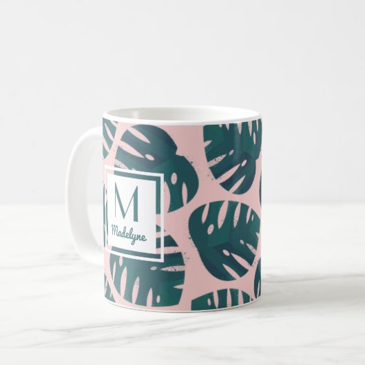 Modern Botanisch Monstera Leaf gepersonaliseerd Koffiemok (Voorkant links)