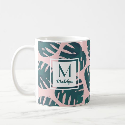 Modern Botanisch Monstera Leaf gepersonaliseerd Koffiemok (Links)