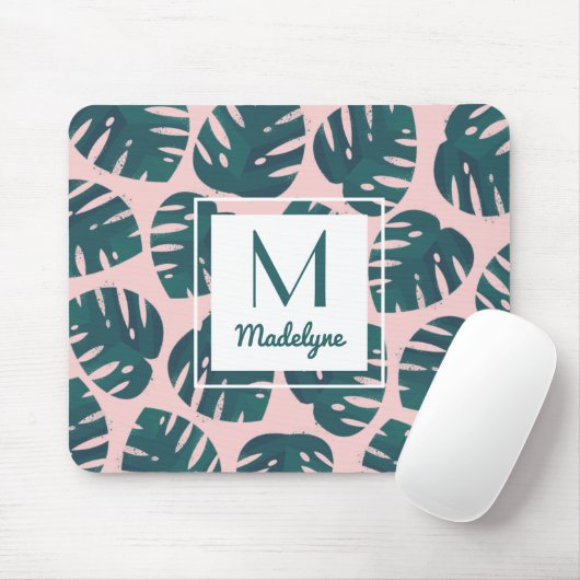 Modern Botanisch Monstera Leaf gepersonaliseerd Muismat (Met muis)