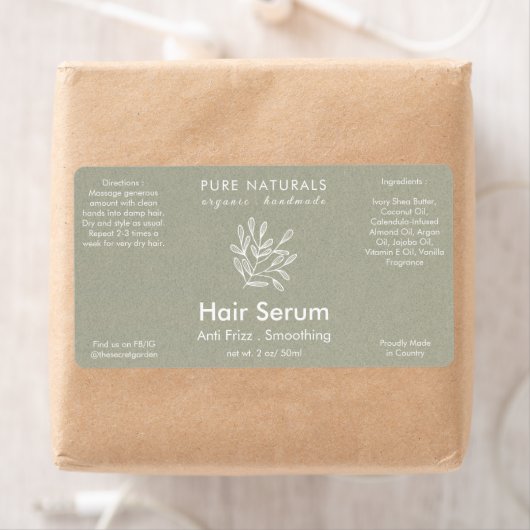 Modern botanisch neutraal groen natuurproduct etiket (Insitu)