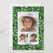 Modern botanisch olijfgroen - 3 foto feestdagenkaart (Voorkant)