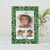 Modern botanisch olijfgroen - 3 foto feestdagenkaart (Staand voorkant)