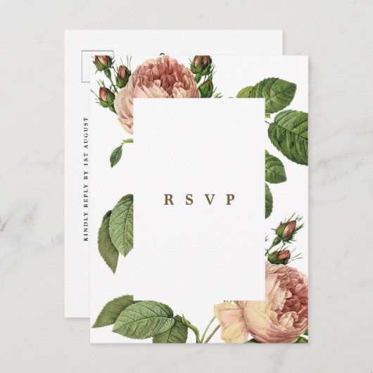 modern botanisch roos bruiloft rsvp briefkaart (Voorkant / Achterkant)