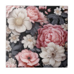 Modern botanisch roze bloemmonogram tegeltje<br><div class="desc">Een elegante roze en grijze bloemige keramische tegel. Zo  voor uw huisinrichting. Ontworpen voor u door Blackberry Boulevard.</div>